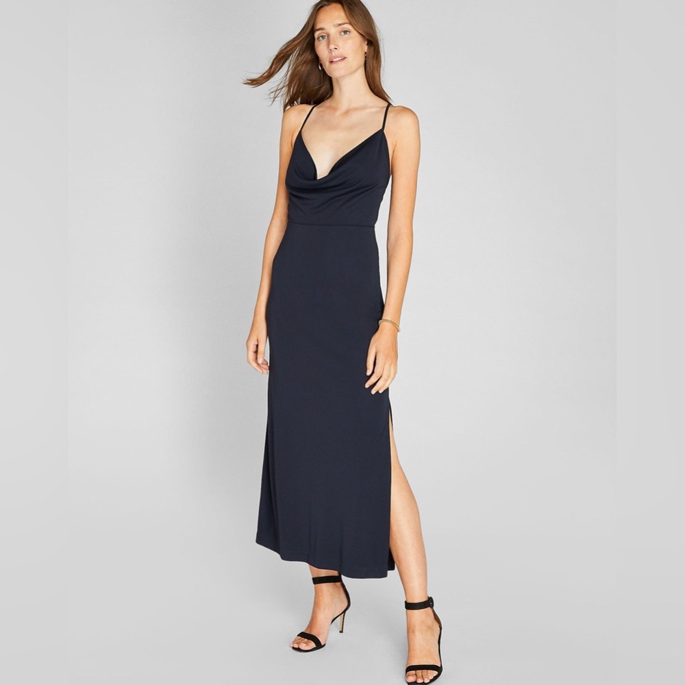 Club Monaco Cowl Neck Navy Midi Dress